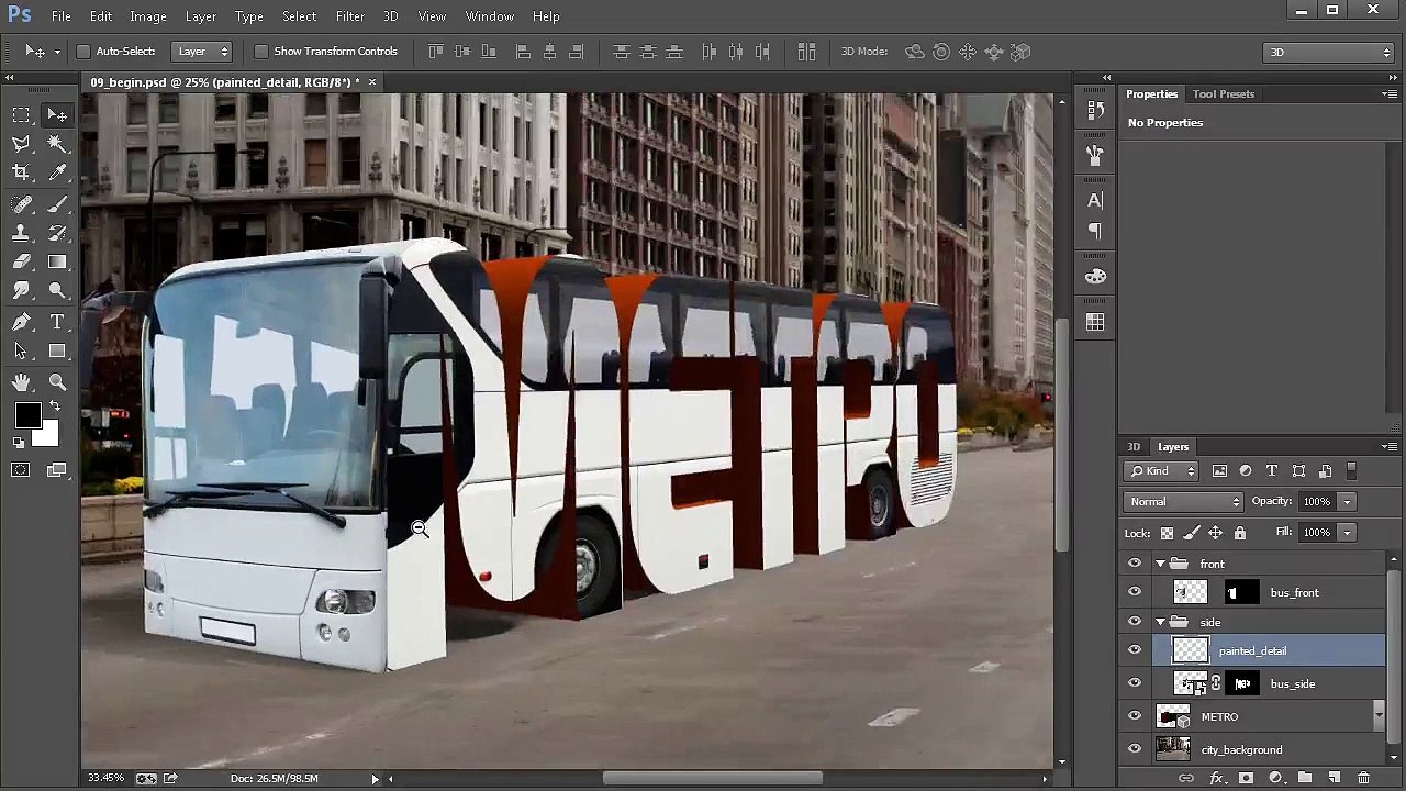 09. Painting details to blend the front and side of the bus