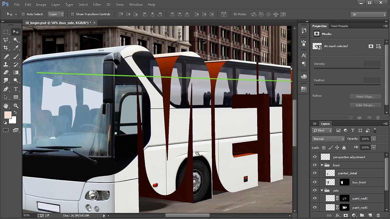 10. Addressing a perspective issue inside the side of the bus