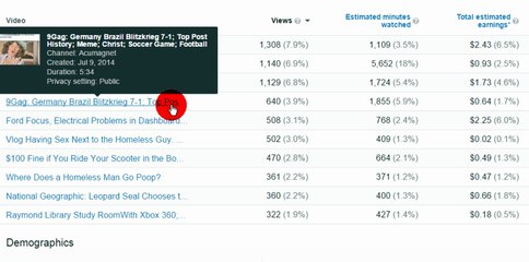 Monetization Stats for my Youtube Account in January 2015