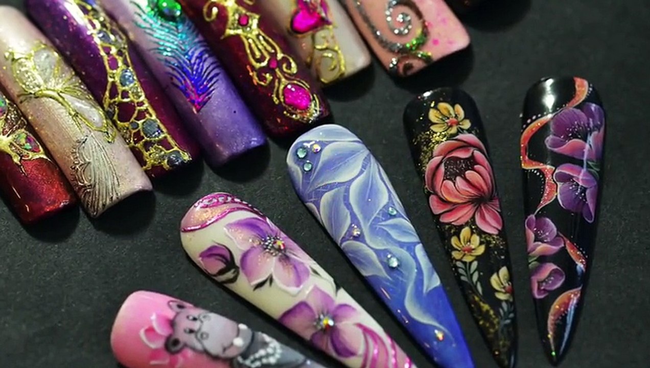 Tuto nail art zhostovo d'une fleur de pavot en dégradé