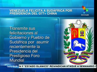 Gobierno de Venezuela felicita a Sudáfrica por presidir el G77+China