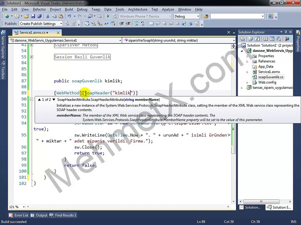 .NET - ASP.NET XML Web Service (Web Servis) Part 3 - SoapHeader İle Güvenlik