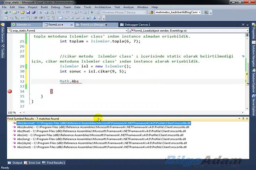 C# Dersleri Static