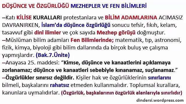 10.sınıf 5.ünite Haklar özgürlükler ve Din dindersi.wordpress.com