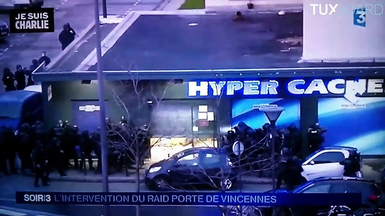 Images Choc de Coulibaly sortant de Hyper Cacher, abattu par le RAID