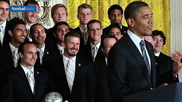 US President Barack Obama jokes with David Beckham