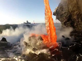 Amazing close up footage of Lava entering the ocean.