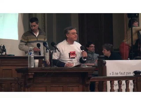 François Ruffin, Frédéric Lordon, Gérard Mordillat, rencontre La dissidence, pas le silence ! , Bourse du travail, Paris, 12 janvier 2015