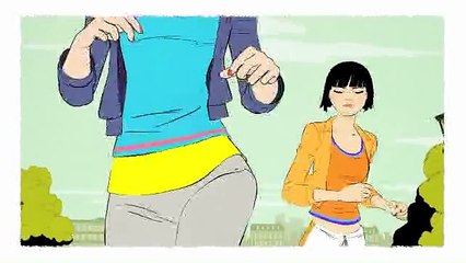 Deux jeunes filles en 3 D vantent le produit Nett pro confort