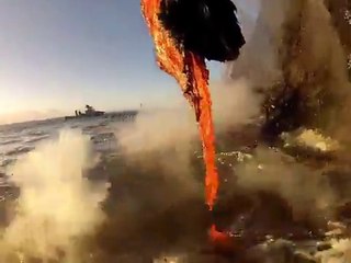 Rare up close footage of Lava entering the ocean.
