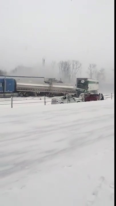 Footage of Massive road accident in Michigan.