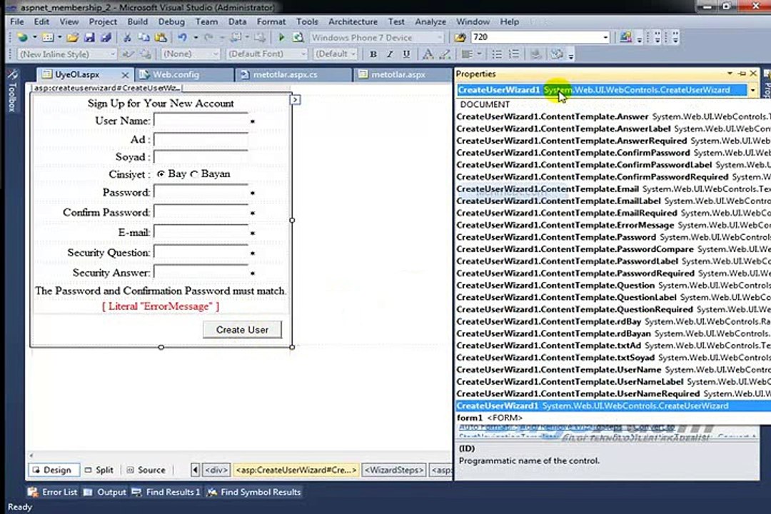 C# Dersleri - Asp.NET Membership Part 7