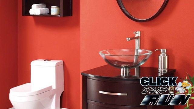 Decolav Lola Bathroom Vanity with granite top, Vessel Sink, Storage Cabinet, and Framed Mirror