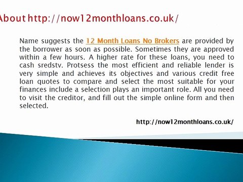 12 Month Loans No Brokers - now12monthloans.co.uk