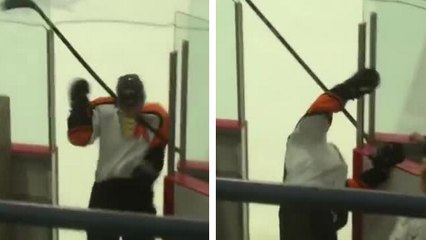 Un joueur de hockey se tape la honte en rentrant aux vestiaires