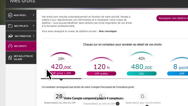 Compte personnel de formation | consulter ses droits CPF et saisir son solde d’heures DIF