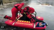 MA Firefighters Rescue Man Playing Hockey On Ice