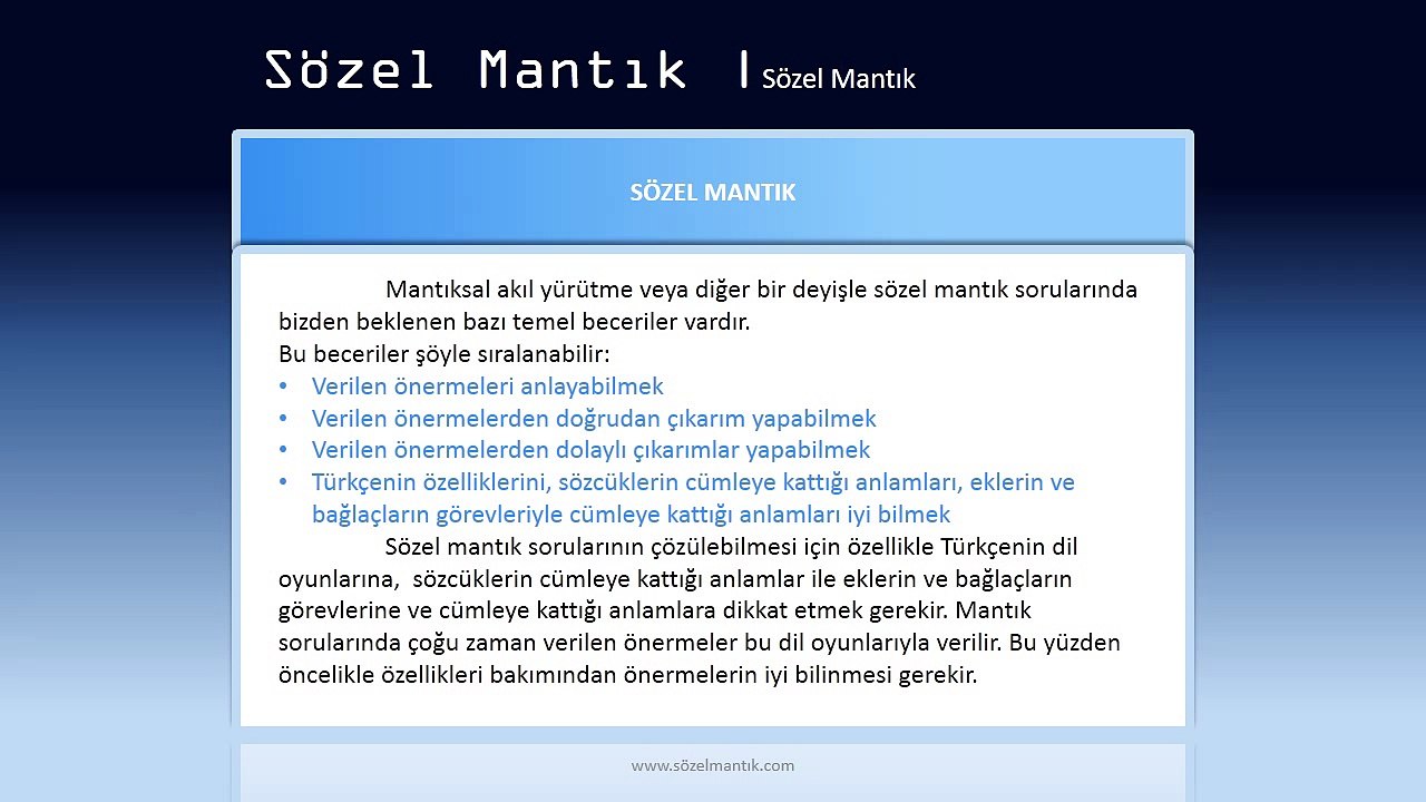 Sözelmantık video.. soru çözümleri ve konu anlatım DVD