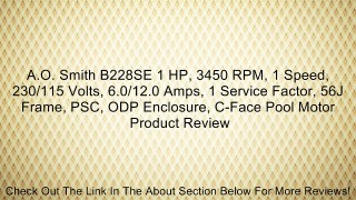 A.O. Smith B228SE 1 HP, 3450 RPM, 1 Speed, 230/115 Volts, 6.0/12.0 Amps, 1 Service Factor, 56J Frame, PSC, ODP Enclosure, C-Face Pool Motor Review