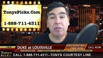 Louisville Cardinals vs. Duke Blue Devils Free Pick Prediction NCAA College Basketball Odds Preview 1-17-2014