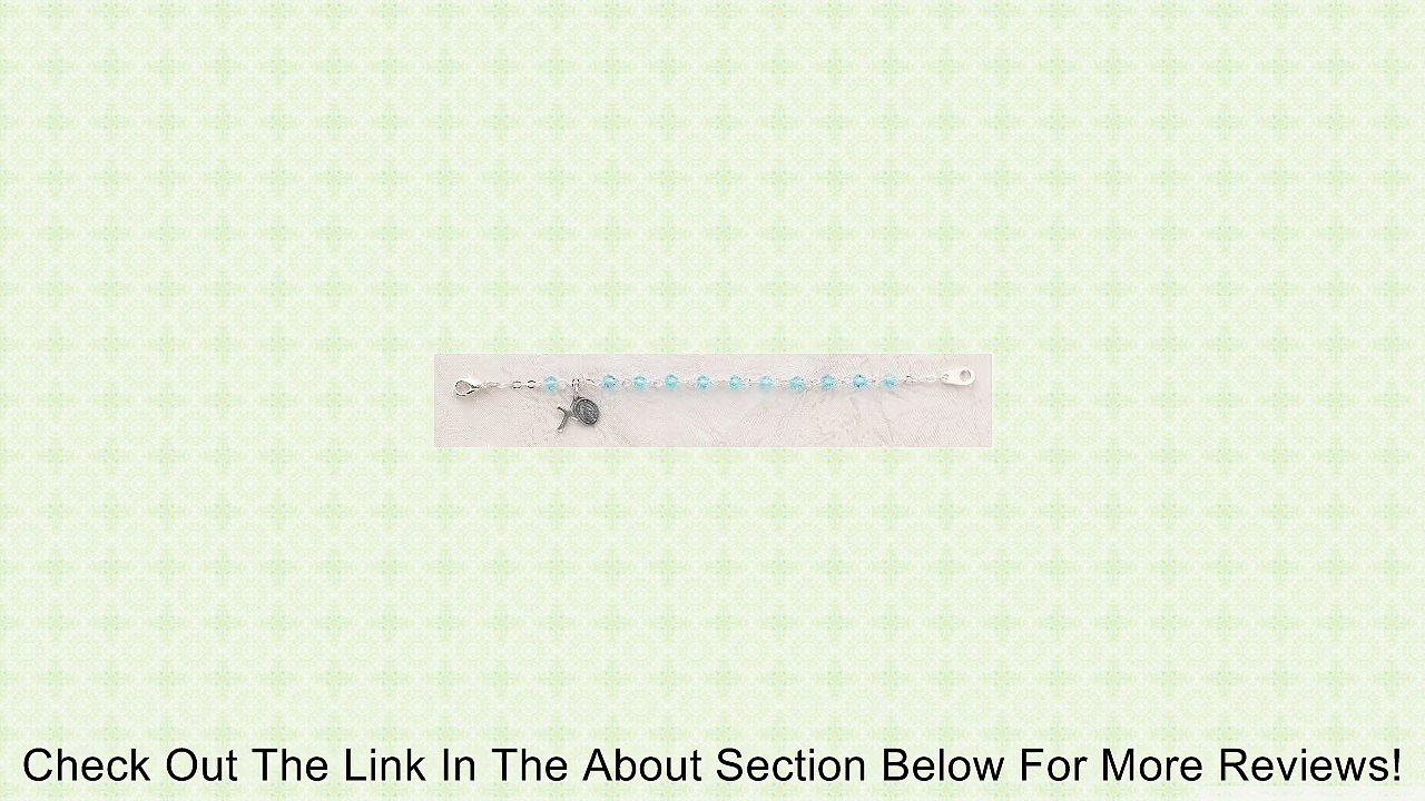 Girls Rosary Braclet, Aqua (March) Birthstone Bracelet, " L, 4mm Beads, 5/16" Cross Review
