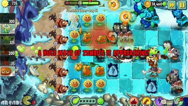 Plants vs Zombies 2 Frostbite Caves Day 14 Dodo Rider Hunter Zombies
