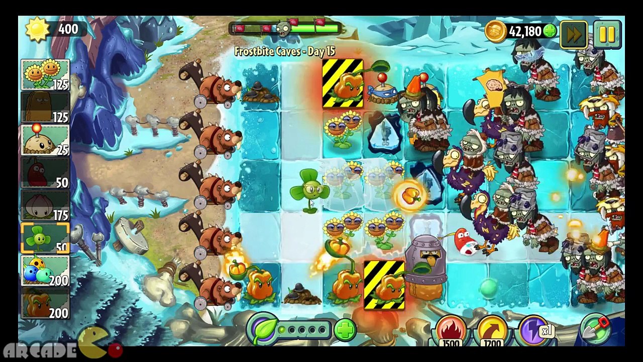 Plants vs Zombies 2  Frostbite Caves Day 15 Pepper Pult Fire Up