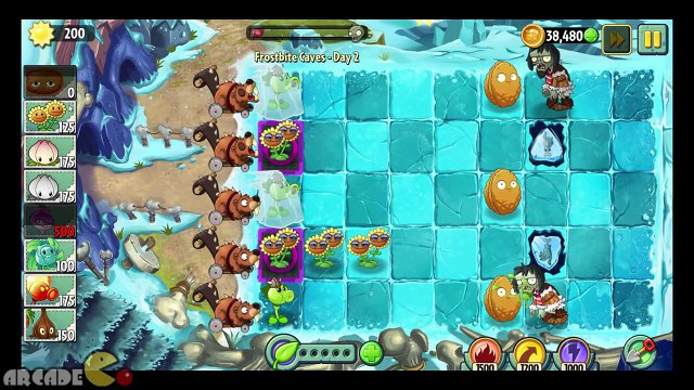 Plants vs Zombies 2 Frostbite Caves Day 2 FIRE PEASHOOTER Walkthrough Gameplay