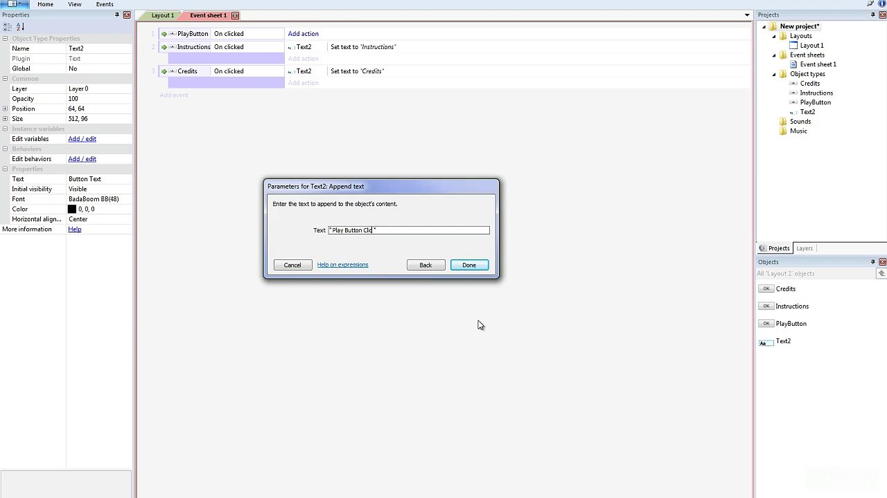 Lesson #50 - Append text feature - Construct 2 by Downic.com