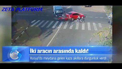 İki aracın arasında kalan bisiklet sürücüsü, faciayı kıl payı atlattı