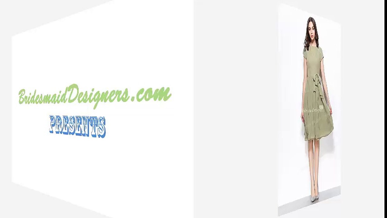 Vintage High Neck Chiffon Draped Short Sleeve Bridesmaid Dress