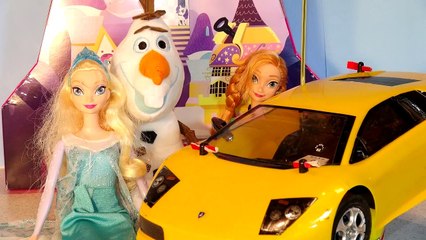 Disney Frozen Queen Elsa gets a Lamborghini and Olaf takes it for a Joy Ride