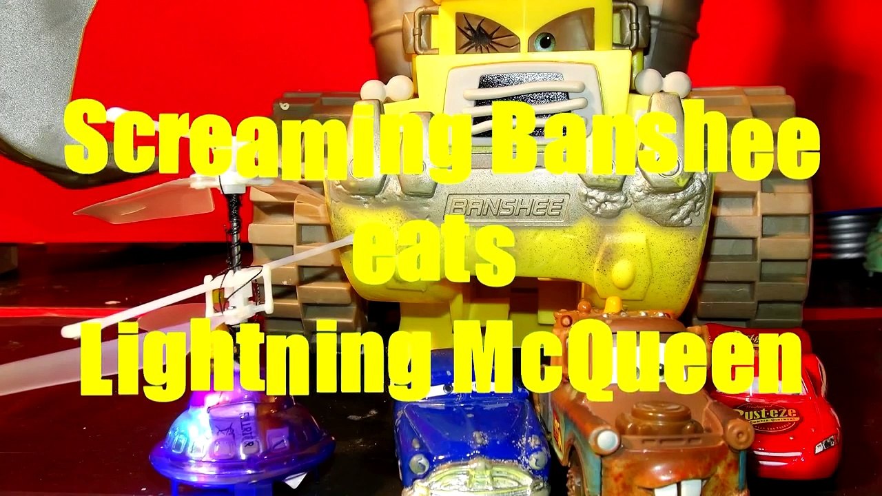Pixar Cars Screaming Banshee eats Dinoco Lightning McQueen in this retro video