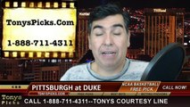 Duke Blue Devils vs. Pittsburgh Panthers Free Pick Prediction NCAA College Basketball Odds Preview 1-19-2015