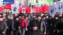 Exclusive Video of tens of thousands gather to protest against Charlie Hebdo in Chechnya