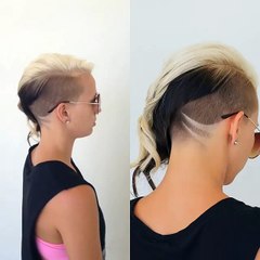 Asymmetrical extreme hair with hair tattoo