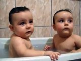 Twins Babies  Enjoying Bath