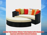 LexMod Taiji Outdoor Wicker Patio Daybed with Ottoman in Espresso with Multi Colored Cushions