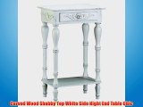 Carved Wood Shabby Top White Side Night End Table Chic