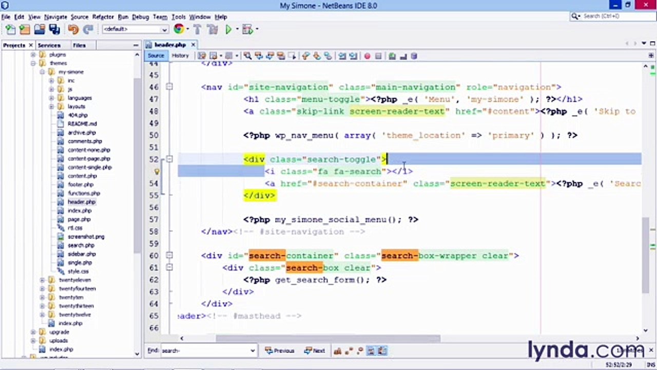 Building Theme from Scratch with underscore lecture 33 search icon