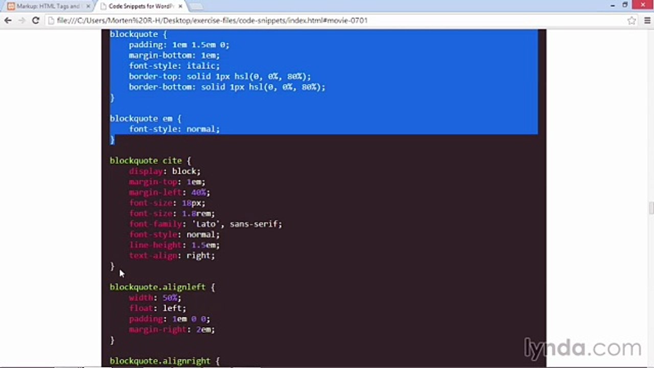 Building Theme from Scratch with underscore lecture 46 block quotes