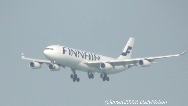 Finnair Airbus A340 Flight AY69 Landing in Hong Kong. OH-LQC Plane Registration