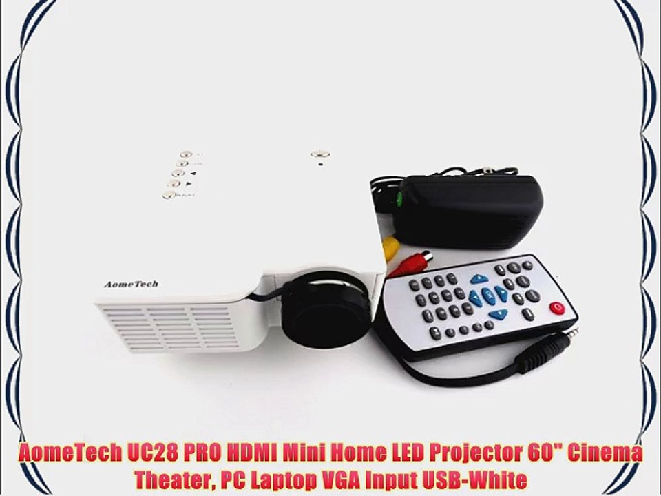 AomeTech UC28 PRO HDMI Mini Home LED Projector 60 Cinema Theater PC Laptop VGA Input USB-White