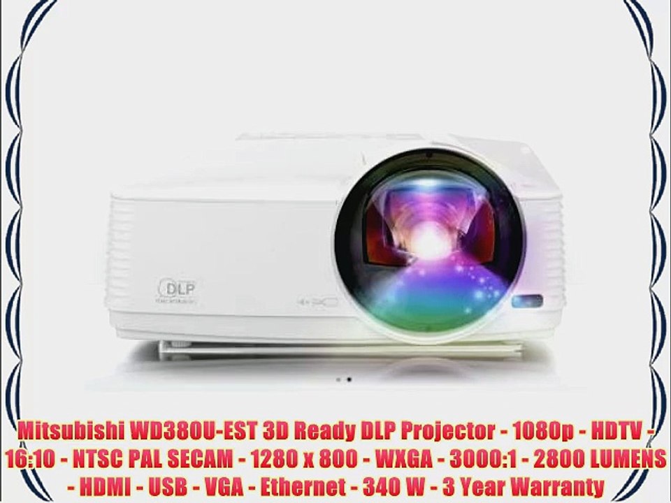 Mitsubishi WD380U-EST 3D Ready DLP Projector - 1080p - HDTV - 16:10 - NTSC PAL SECAM - 1280