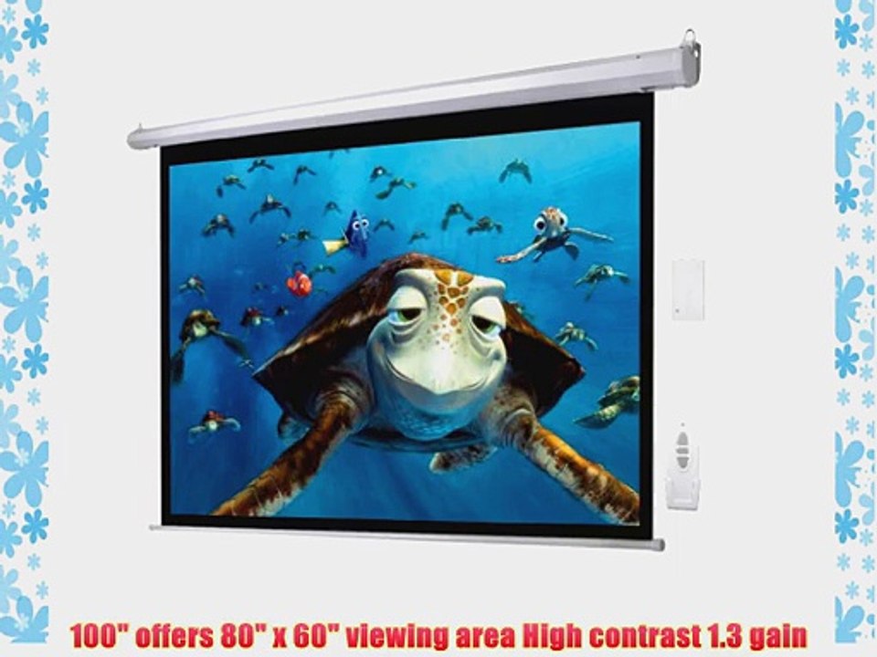 100 4:3 Electric Screen Matte White Projector Projection RC Auto Remote Control US/110V