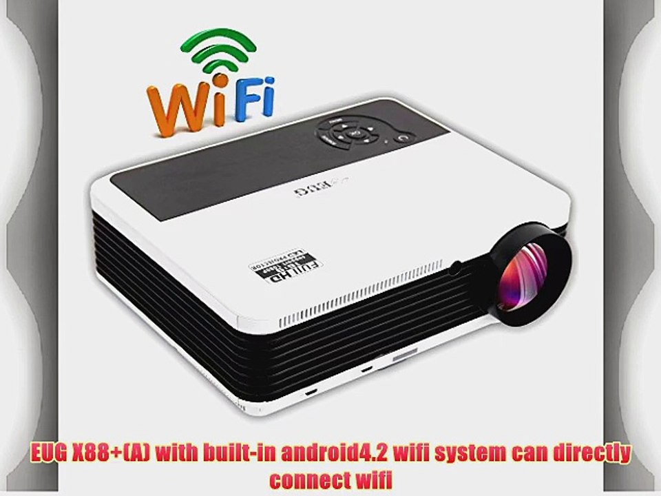 EUG New X88  (A) Android Bulit-in Wireless WiFi 3D HD 1080p Home Office LED Projector LCD Multimedia