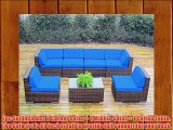 Genuine Ohana Outdoor Patio Sofa Sectional Wicker Furniture Mixed Brown 7pc Couch Set (Blue)