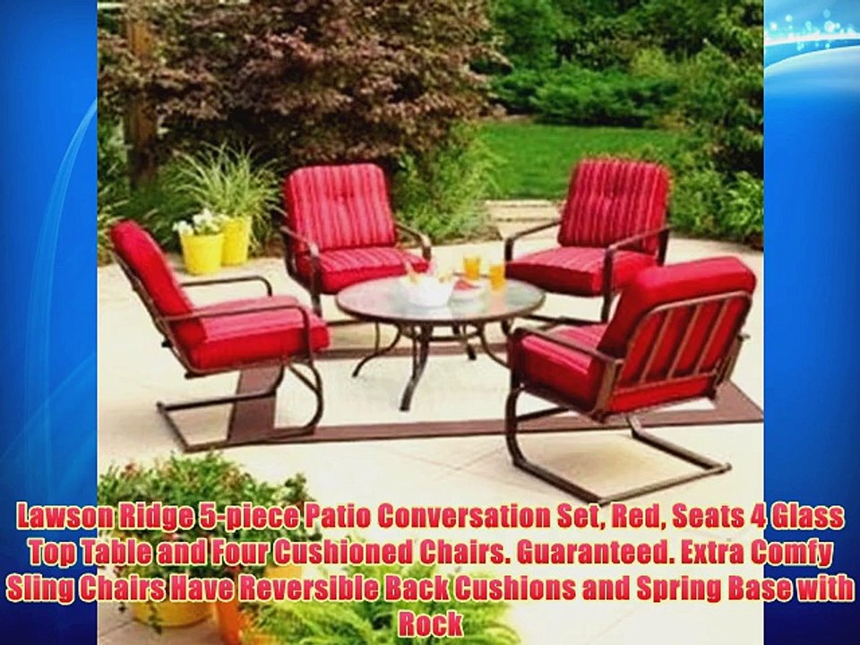 Lawson Ridge 5-piece Patio Conversation Set Red Seats 4 Glass Top Table and Four Cushioned