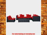 LexMod Dreamscape Outdoor Wicker Patio 7-Piece Sectional Sofa Set Expresso Red