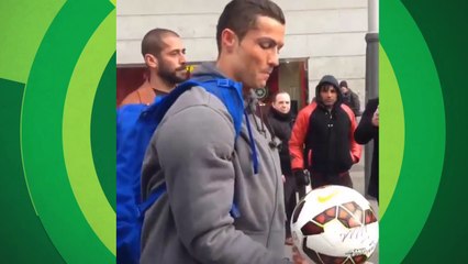 Disfarçado, CR7 surpreende menino em rua de Madri